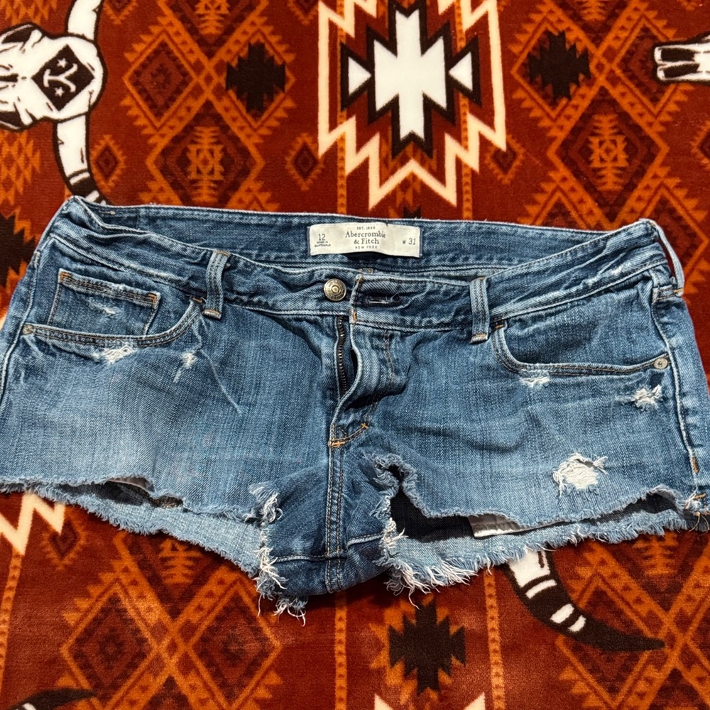 American Eagle Outfitters Blue Distressed Jean Shorts